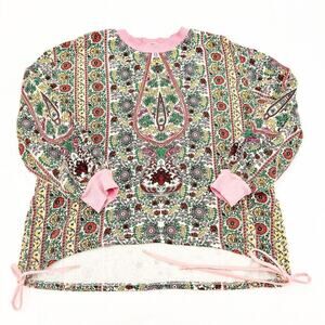 Alice + Olivia Amirah Drawstring Hem Sweatshirt Flower Print Pot Ecru Top Size M